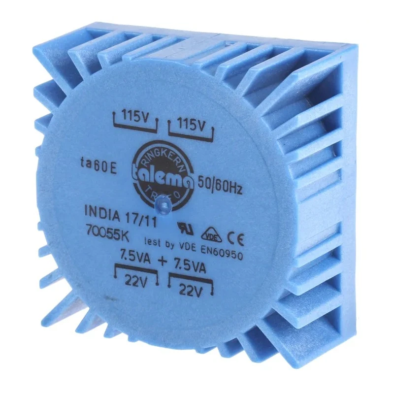 Nuvotem Talema 230 V AC 2 x 22 V AC Dual Output 15 VA Toroidal Transformer PCB Mount 70055K