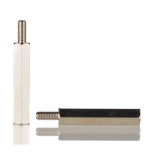 RS PRO M3 Brass Hexagonal Standoff, 25 mm Body Length, 10 mm Stud Length, Nickel Plated 606-709