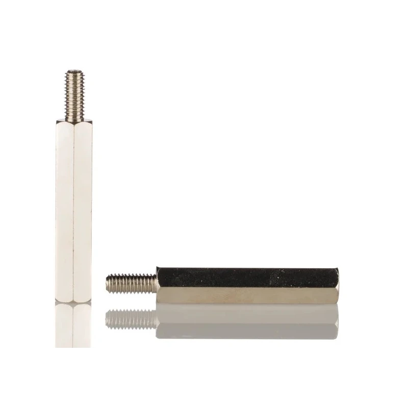 RS PRO M3 Brass Hexagonal Standoff, 25 mm Body Length, 10 mm Stud Length, Nickel Plated 606-709