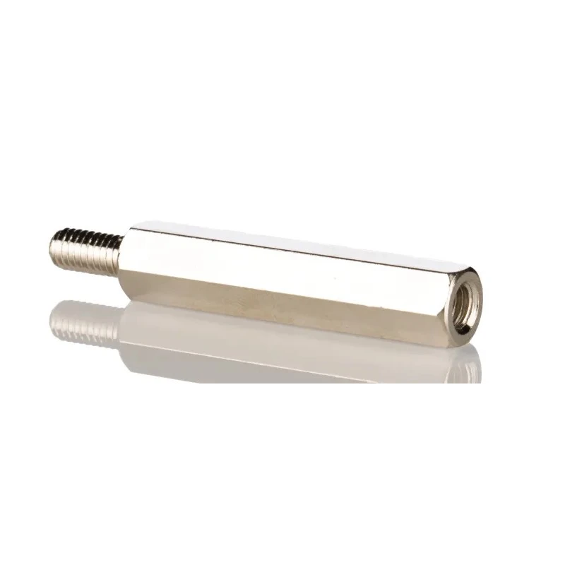 RS PRO M3 Brass Hexagonal Standoff, 25 mm Body Length, 10 mm Stud Length, Nickel Plated 606-709