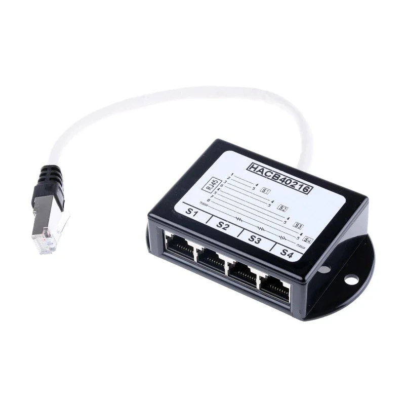 Decelect SPE Series 4 Port RJ45 FTP Network Splitter with Straight Wiring 26mm x 55mm x 62mm RJ45 