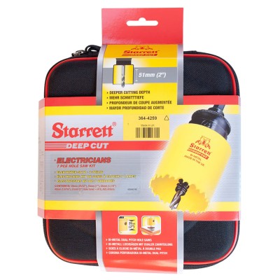 Starrett 7 Piece Deep Cut Bi-Metal Hole-Saw Kit Diameter 20-51 mm with Arbor KDC05021