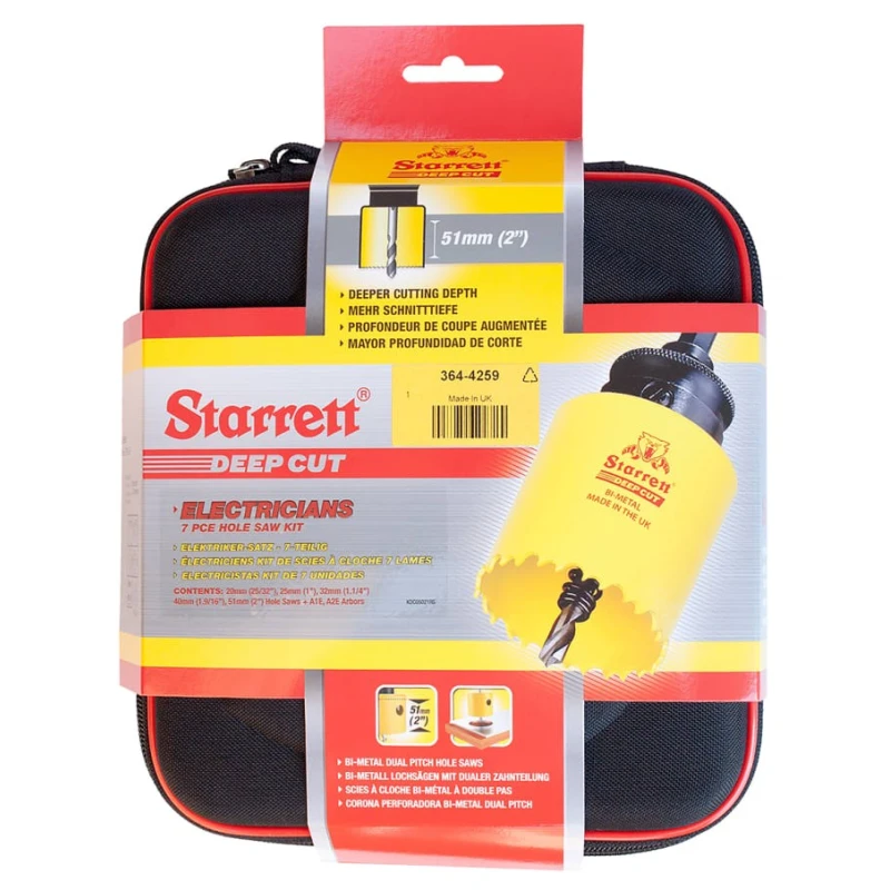 Starrett 7 Piece Deep Cut Bi-Metal Hole-Saw Kit Diameter 20-51 mm with Arbor KDC05021