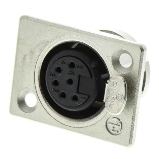 Neutrik Panel XLR Connector, Straight Orientation, 6 Contacts, Female, Silver over Nickel Plating, Zinc Housing NC6FP-1