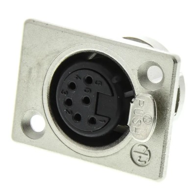 Neutrik Panel XLR Connector, Straight Orientation, 6 Contacts, Female, Silver over Nickel Plating, Zinc Housing NC6FP-1