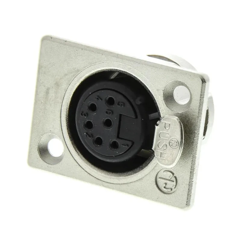 Neutrik Panel XLR Connector, Straight Orientation, 6 Contacts, Female, Silver over Nickel Plating, Zinc Housing NC6FP-1