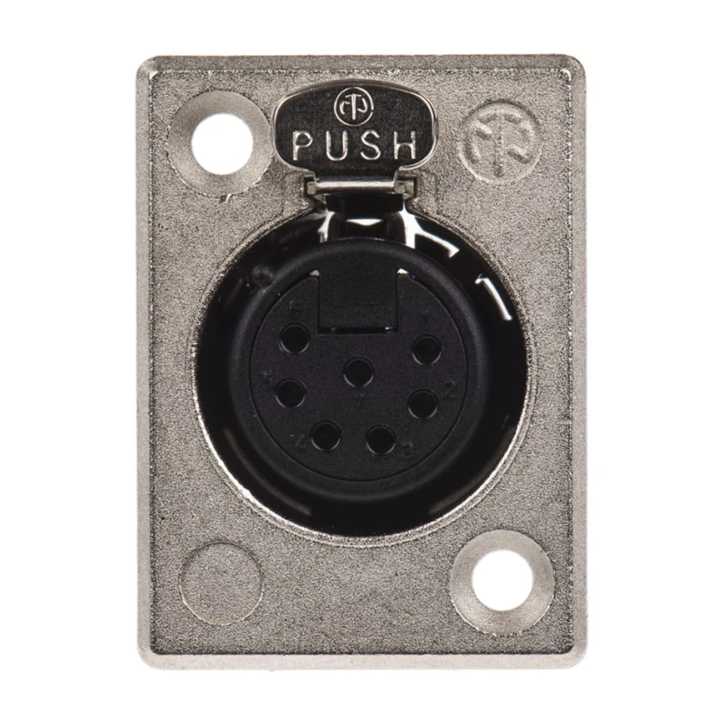 Neutrik Panel XLR Connector, Straight Orientation, 50V, 5A Current, Female, 7 Contacts, Silver over Nickel Plating NC7FP-1