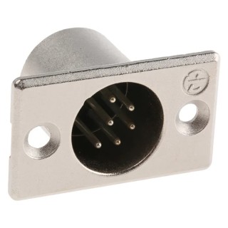 Neutrik Panel XLR Connector, Straight, 50V, 7.5A Current, Male, 6 Contacts, Silver over Nickel Plating NC6MP