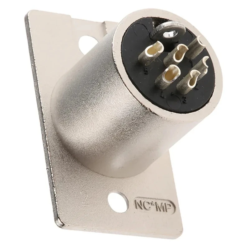Neutrik Panel XLR Connector, Straight, 50V, 7.5A Current, Male, 6 Contacts, Silver over Nickel Plating NC6MP