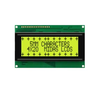 Midas Alphanumeric LED LCD Monochrome Display 4 x 20 Character Matrix, Yellow and Green Backlight MC42005A6W-SPTLY-V2