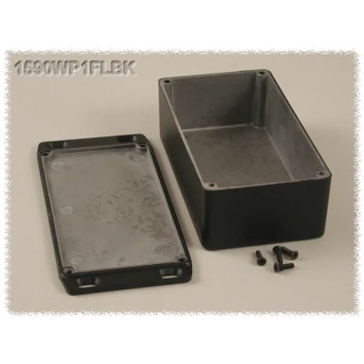 Hammond Flanged 1590 Series Black Black Lid Die Cast Aluminium Enclosure IP65 80 mm x 183 mm x 53 mm 1590WP1FLBK