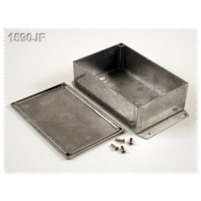 Hammond Flanged 1590 Series Black Die Cast Aluminium Enclosure with Natural Lid IP54 49 mm x 145 mm x 95 mm 1590JF