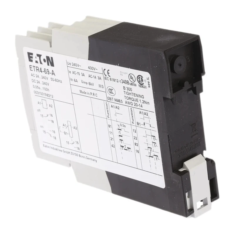 Eaton ETR4 Series DIN Rail Timer Relay Multifunction, 1-Contact, 240 V dc, 24V ac, 240 V ac, 0.05s to 100 h ETR4