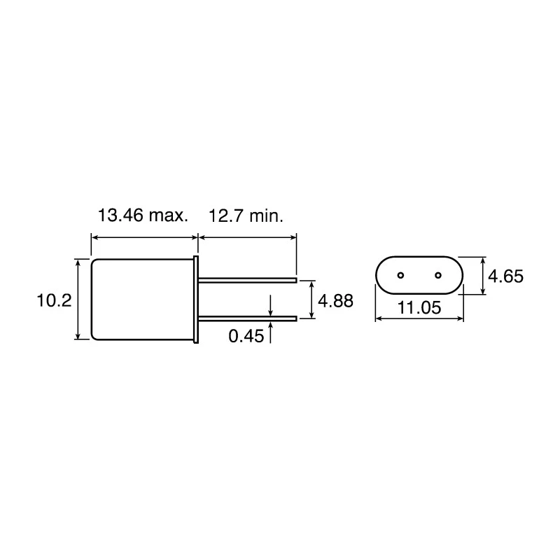 IQD 11.0592 MHz Crystal 30pF Load Capacitance HC-49 Through Hole 2-Pin 13.46x11.05x4.65 mm LFXTAL003327B