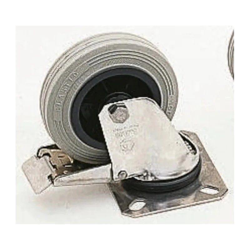 LAG Braked Swivel Castor, 85 kg Capacity, 100 mm Wheel Diameter, Rubber Wheel, Stainless Steel Frame, Model 15308G FR