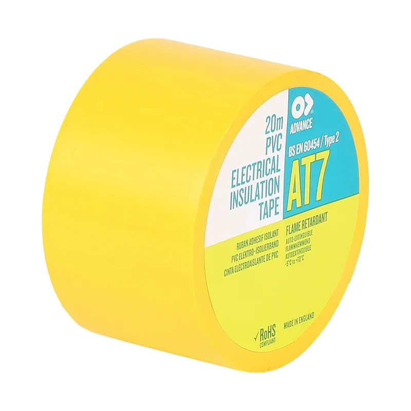 Advance Tapes Yellow Polyvinyl Chloride Electrical Insulation Tape 38mm x 20m, Breakdown Voltage 8000V AT7