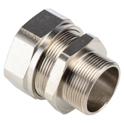 Kopex Cable Conduit Fitting Type C, Nickel Plated Brass, Metallic Finish, 32 mm Nominal Size, M32 Thread, IP66 SCBCM0606-RS