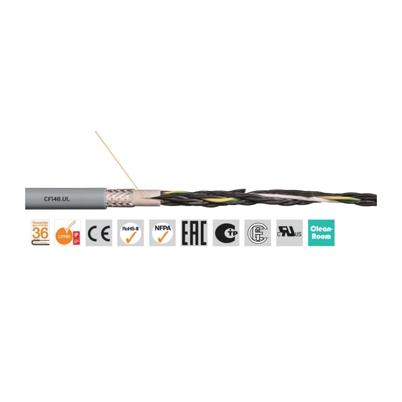 Igus Chainflex CF140.UL Screened Control Cable, 5 Cores, 0.75mm² 18 AWG, Grey Polyvinyl Chloride CF140.07.05.UL (100m)
