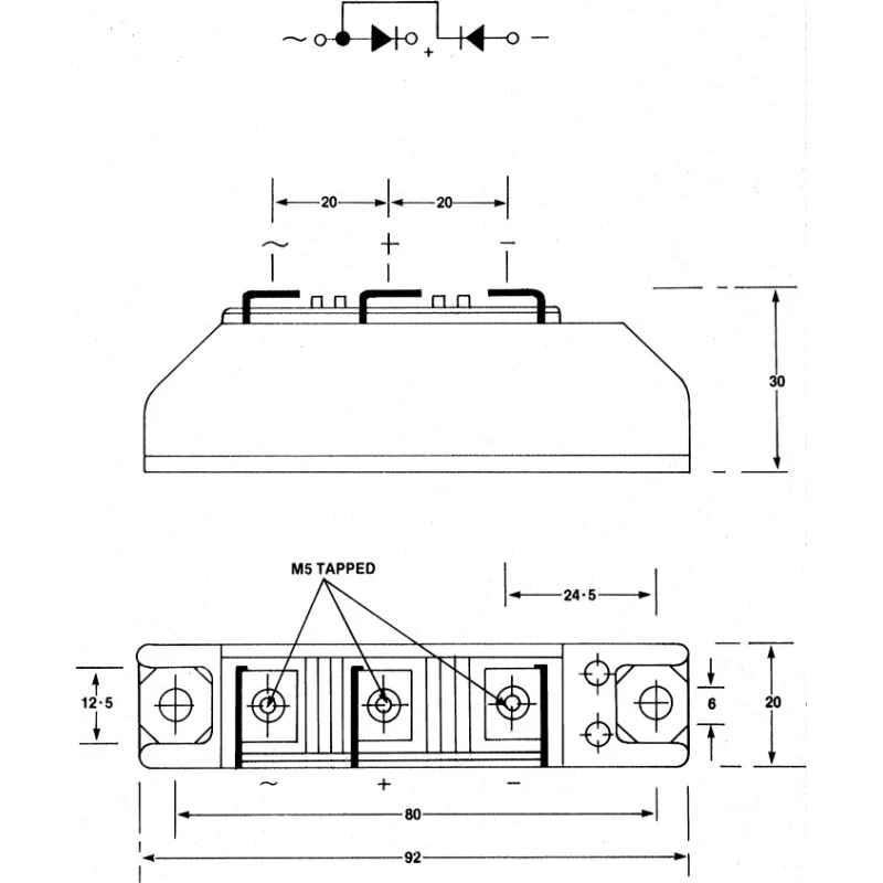 Semikron Danfoss 1200 V 82 A Diode Rectifier Diode 3-Pin SEMIPACK1 SKKD 81/12
