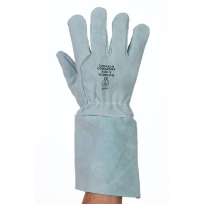 Tornado Combat Plus Grey Leather Heavy Handling Gloves Size 9 Cut Resistant EN 388, EN 407 TCB01P-09