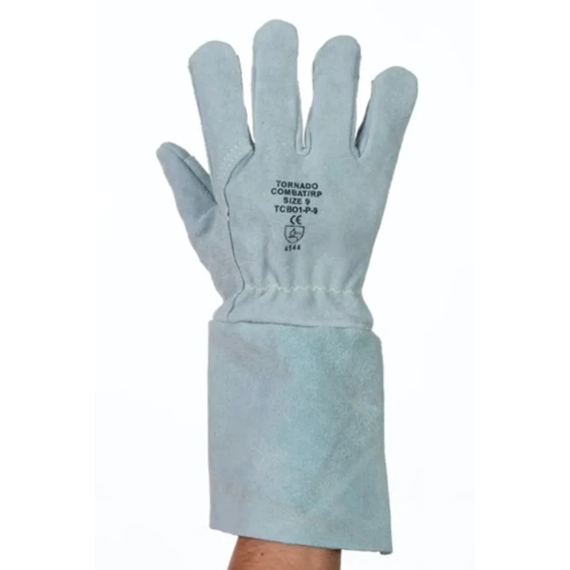 Tornado Combat Plus Grey Leather Heavy Handling Gloves, Size 10, Cut Resistant, EN 388 and EN 407 TCB01P-10