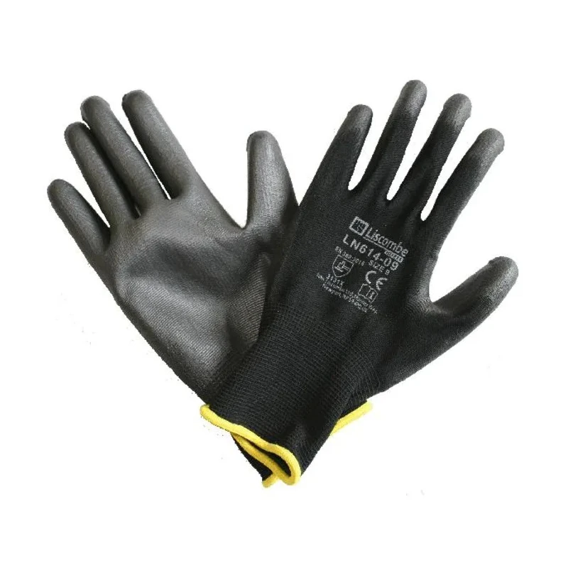 Liscombe Black Polyamide Work Gloves Size 6 with Polyurethane Coating LN614-06