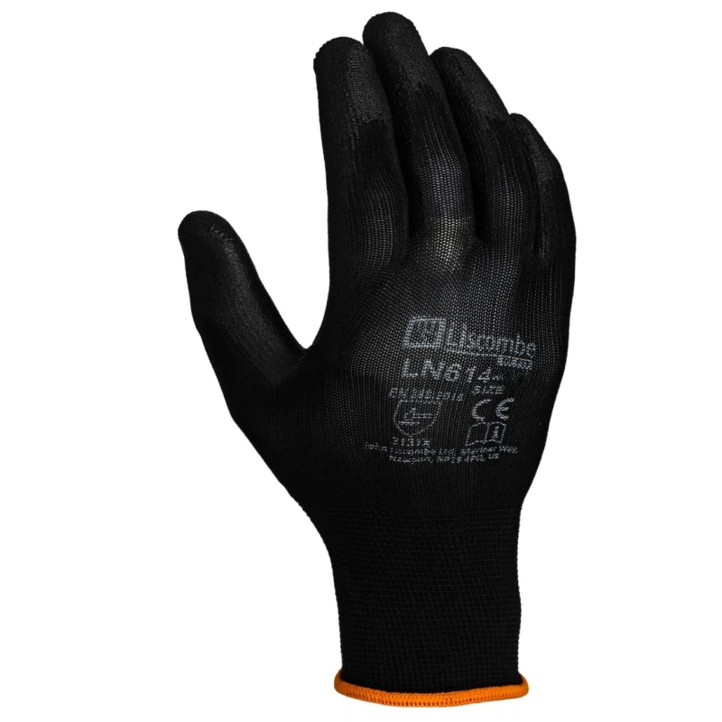 Liscombe Black Polyamide Work Gloves Size 7 with Polyurethane Coating LN614-07