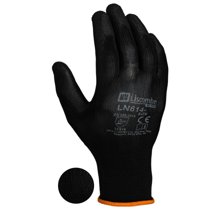 Liscombe Black Polyamide Work Gloves Size 7 with Polyurethane Coating LN614-07