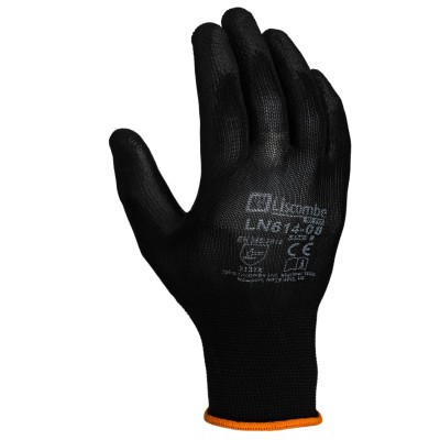 Liscombe Black Polyamide Work Gloves Size 8 Polyurethane Coating LN614-08