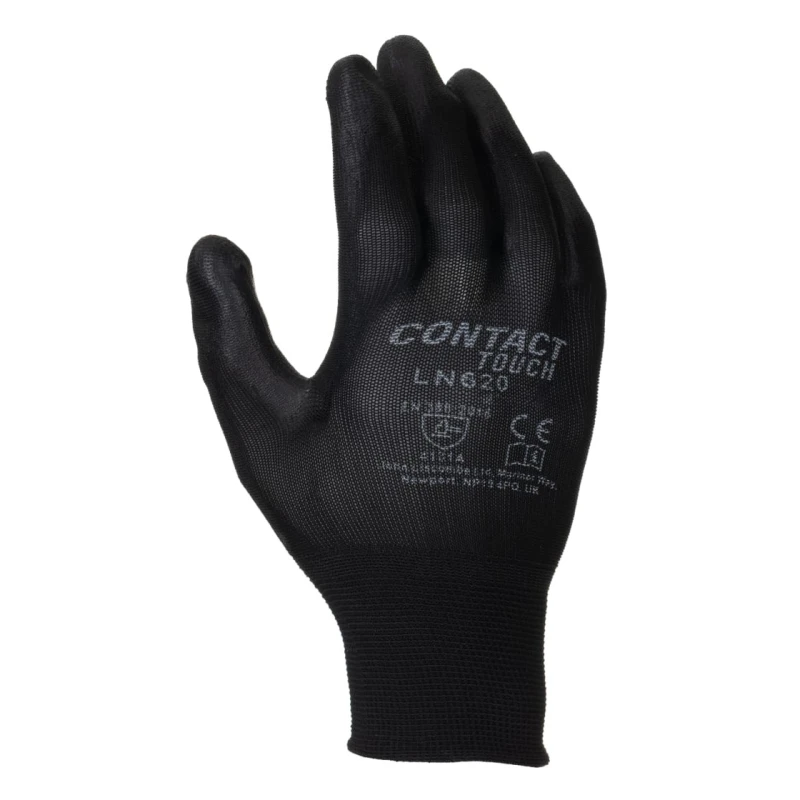 Liscombe Black Nylon Work Gloves, Size 8, Polyurethane Coating LN620-08