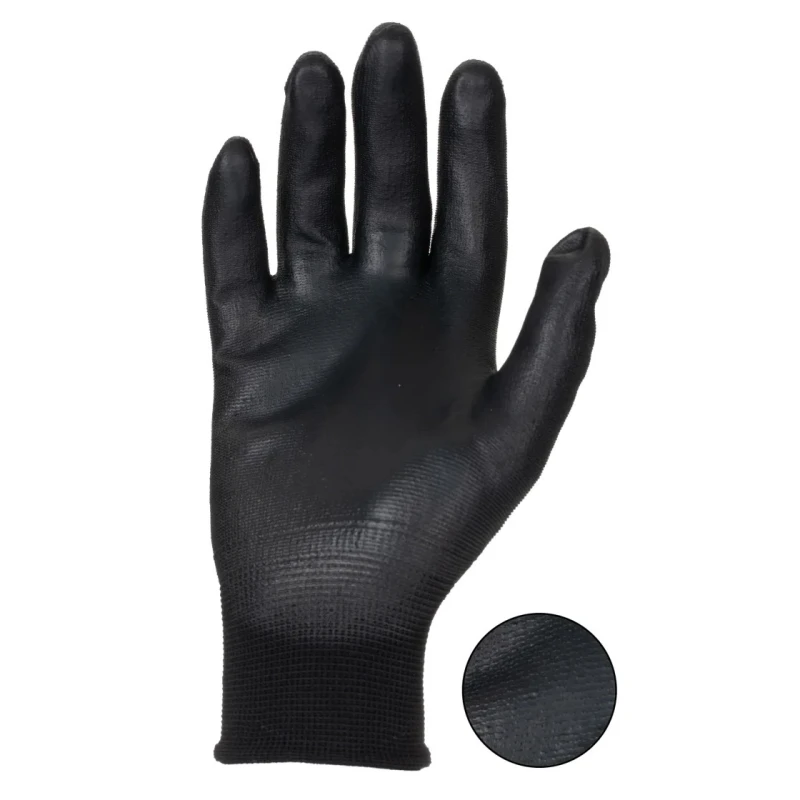 Liscombe Black Nylon Work Gloves, Size 8, Polyurethane Coating LN620-08