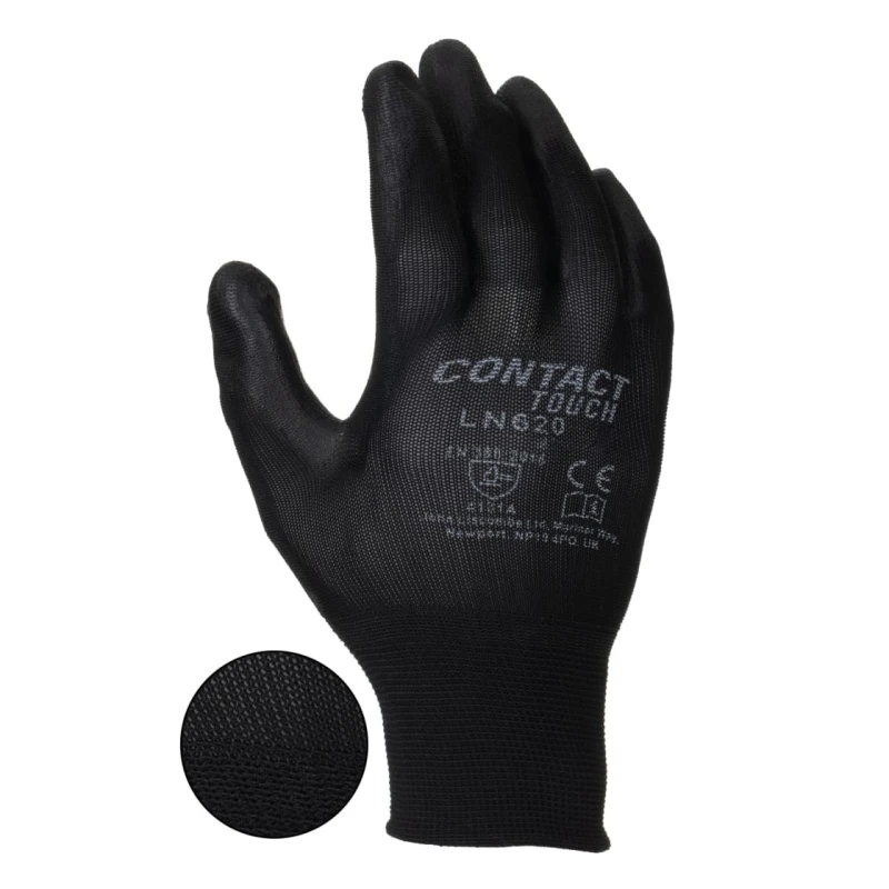 Liscombe Black Nylon Work Gloves Size 9 with Polyurethane Coating LN620-09