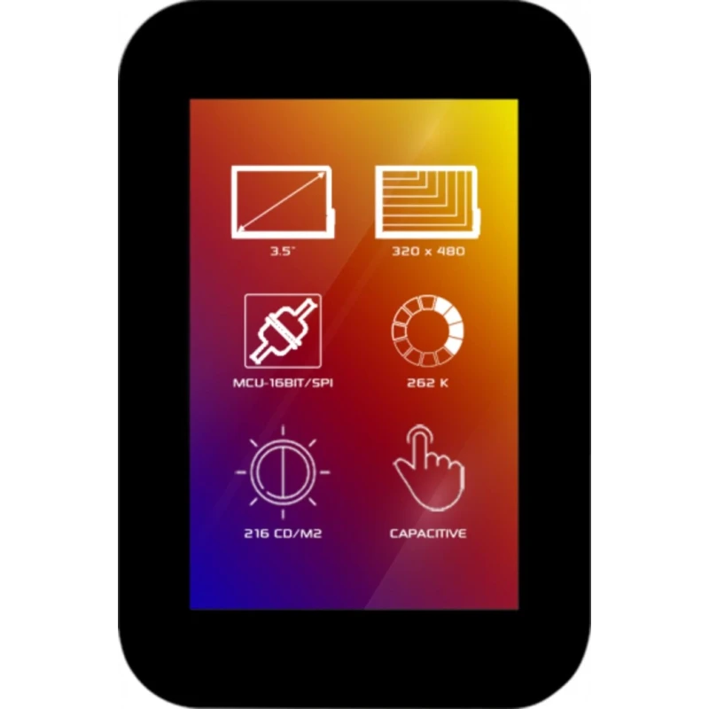 4D Systems TFT LCD Display Touch Screen, 88.9 mm Diagonal, 320 x 480 pixel, Capacitive Touch, SPI 4DLCD-35480320-CTP-CLB-IPS