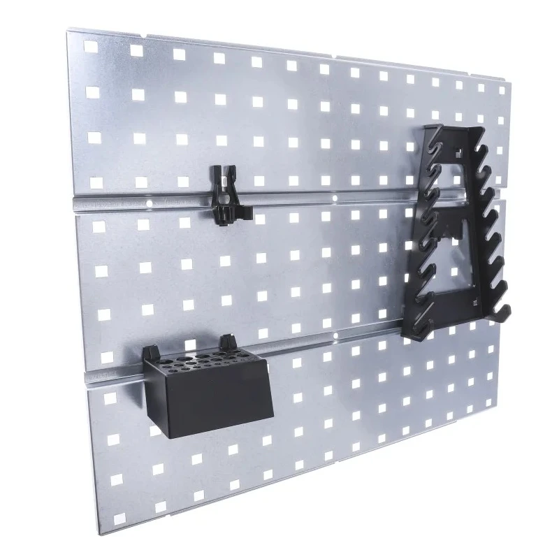 Raaco Steel Wall Mount Tool Panel 1.04m Width 440mm Height 2 Perforated Panels with 28 Assorted Super Clips 109642