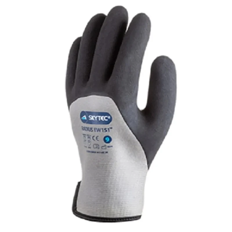 Skytec RADIUS EW151 Black Grey Acrylic Glass Latex Nylon Polyethylene Gloves Size 7 Double Coated Latex SK0013