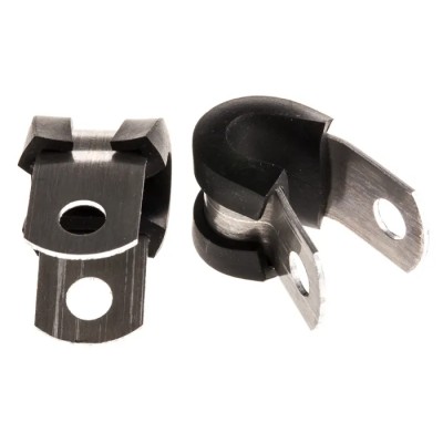 HellermannTyton P-Clip 6.4 mm Closed Inside Diameter Black and Natural Rubber Coating Aluminium 211-15060 ALU6C-AL/CR-BK