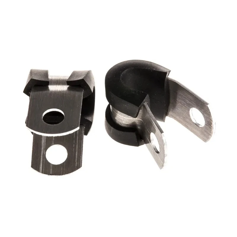 HellermannTyton P-Clip 6.4 mm Closed Inside Diameter Black and Natural Rubber Coating Aluminium 211-15060 ALU6C-AL/CR-BK