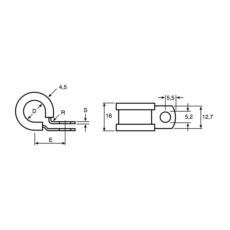 HellermannTyton P-Clip 6.4 mm Closed Inside Diameter Black and Natural Rubber Coating Aluminium 211-15060 ALU6C-AL/CR-BK