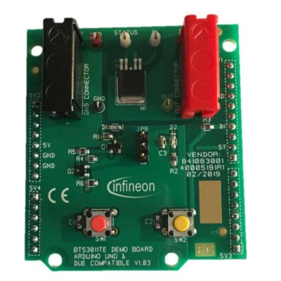 Infineon Arduino Compatible DEMOBOARD with 1-Channel Low-Side Switch , Evaluation Board, 5V/12V Power Compatible BTS3011TE