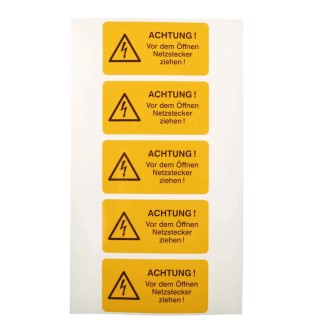 Idento Yellow Polyvinyl Chloride Self-Adhesive Safety Label ACHTUNG! Vor dem Öffnen Netzstecker ziehen! ESSW70052