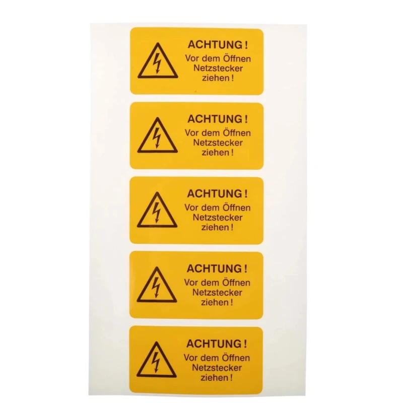 Idento Yellow Polyvinyl Chloride Self-Adhesive Safety Label ACHTUNG! Vor dem Öffnen Netzstecker ziehen! ESSW70052