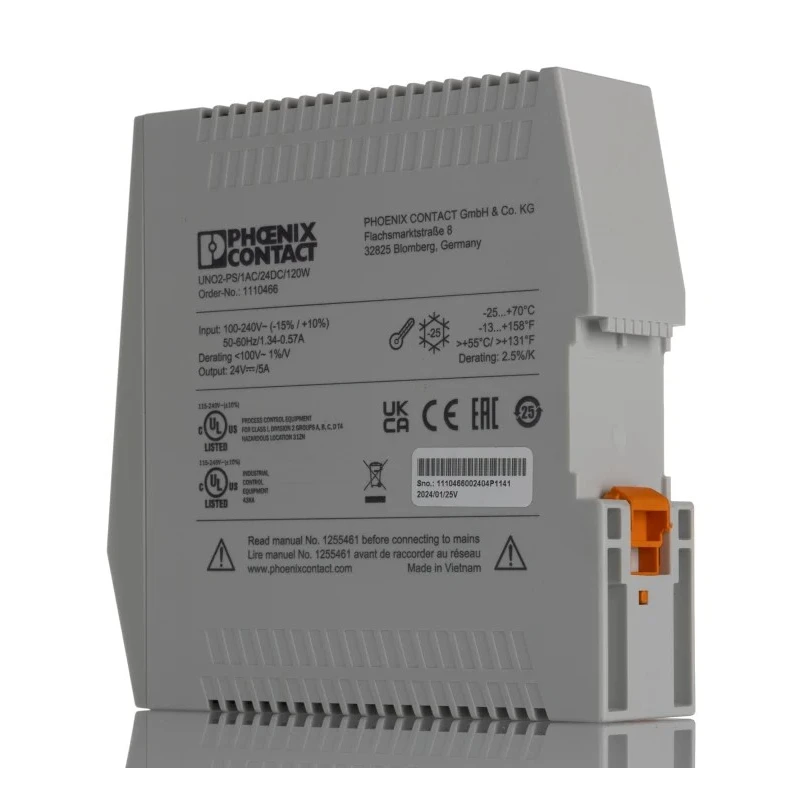 Phoenix Contact UNO POWER Switched Mode DIN Rail Power Supply 240V AC Input 24V DC 5 A Output 120W 1110466