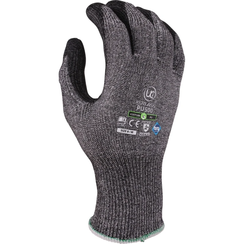 KUTLASS Cut Level 5 Nylon Gloves with Polyurethane Coating, Size 10, Black and Grey PU500