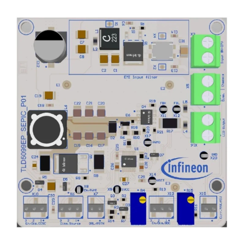 Infineon TLD5099EP SEPIC Evaluation Kit Boost Controller for High Power LED Application TLD5099EPSEPICEVALKTOBO1