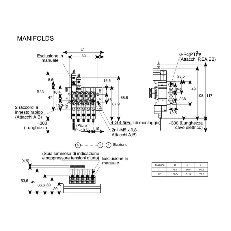 SMC SS5Y series 2 station G Manifold Die Cast Aluminium Body 1/8 in Port Size Female Thread 