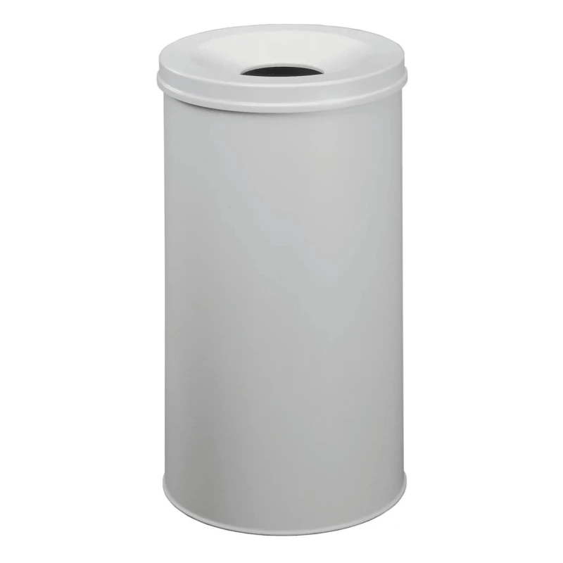 Durable Waste Basket Safe Round Fire Extinguishing Metal Waste Bin 60L Capacity Grey Steel Flip Lid 330710