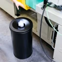 Durable Waste Basket Safe Round Fire Extinguishing Metal Waste Bin 60L Capacity Grey Steel Flip Lid 330710