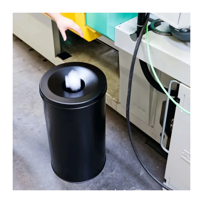 Durable Waste Basket Safe Round Fire Extinguishing Metal Waste Bin 60L Capacity Grey Steel Flip Lid 330710
