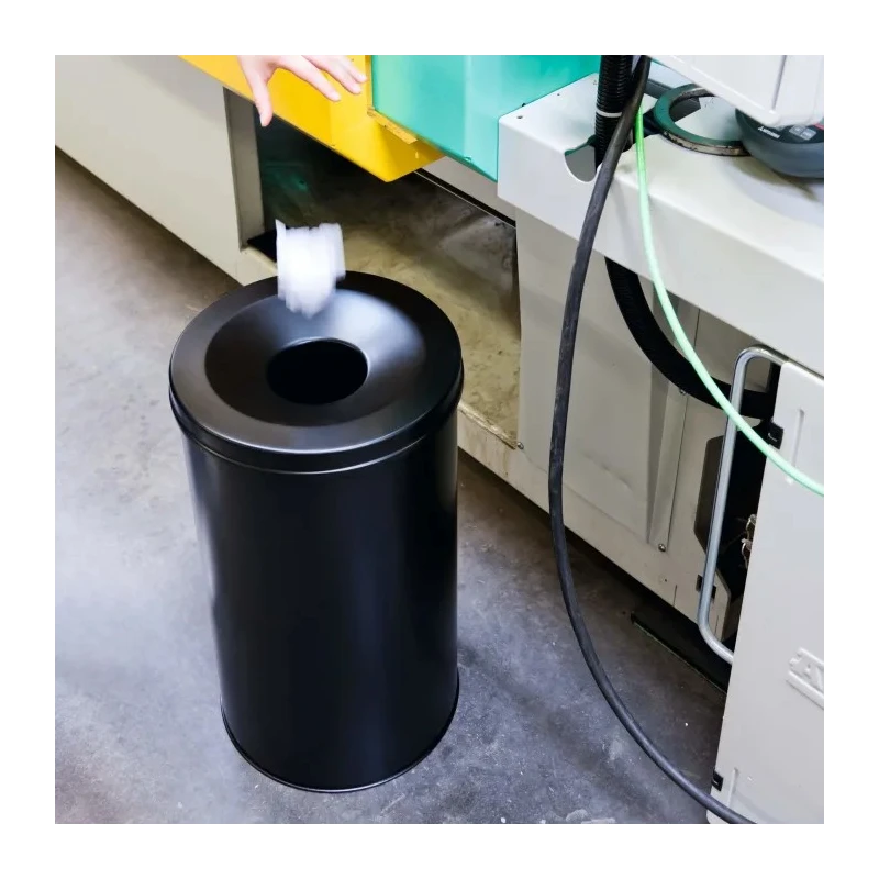 Durable Waste Basket Safe Round Fire Extinguishing Metal Waste Bin 60L Capacity Grey Steel Flip Lid 330710