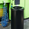 Durable Waste Basket Safe Round Fire Extinguishing Metal Waste Bin 60L Capacity Grey Steel Flip Lid 330710